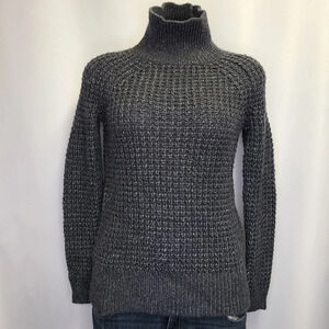 Loft Merino Wool Mohair Chunky Sweater Silver Metallic High Neck Pullover XSP